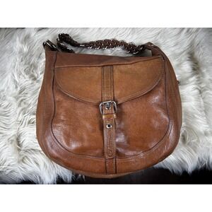 Tano Brown Leather Saddle Hobo Bag Chain Strap Boho Chic